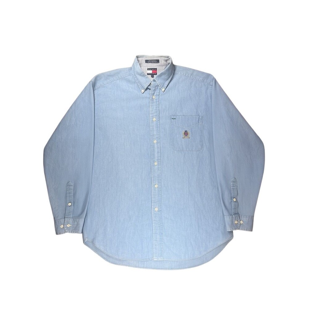 Tommy Hilfiger Classic Fit Cotton Button Down Shirt Blue Preppy Medium